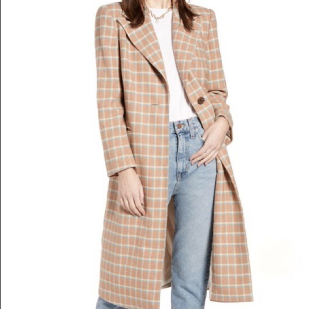 NWT Something Navy Plaid Wool Blend Topper/ Coat